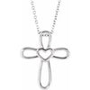 14K White Cross with Heart 16-18" Necklace - Siddiqui Jewelers