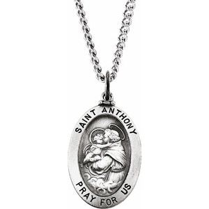 Sterling Silver 23.25x16 mm St. Anthony of Padua Medal Necklace - Siddiqui Jewelers