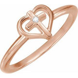 14K Rose .01 CT Diamond Cross with Heart Ring - Siddiqui Jewelers