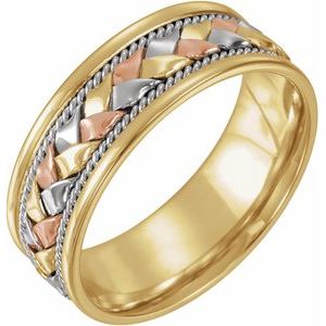 14K Tri-Color 8 mm Woven Band Size 7 - Siddiqui Jewelers