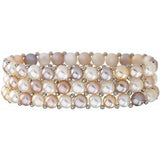 Sterling Silver Freshwater Cultured Natural Multi-Colored Pearl 3 Row Stretch Bracelet-Siddiqui Jewelers