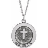 Sterling Silver 18 mm Confirmation Medal with Cross 18" Necklace - Siddiqui Jewelers