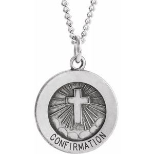 Sterling Silver 15 mm Confirmation Medal with Cross 18" Necklace - Siddiqui Jewelers