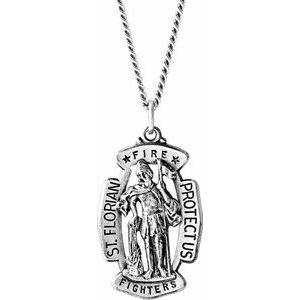 Sterling Silver 30x20 mm St. Florian Medal Necklace - Siddiqui Jewelers