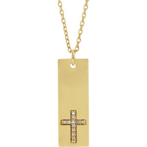 14K Yellow .03 CTW Diamond Bar Cross 18" Necklace - Siddiqui Jewelers