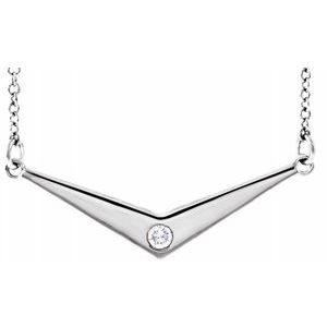 Sterling Silver .03 CTW Diamond Solitaire "V" 18" Necklace - Siddiqui Jewelers