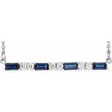 14K White Chatham® Created Blue Sapphire & 1/5 CTW Diamond Bar 16-18" Necklace - Siddiqui Jewelers