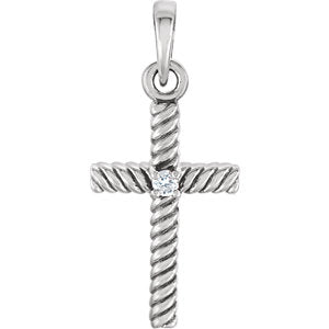 14K White .015 CTW Diamond 18.9x8.65 mm Rope Design Cross Pendant - Siddiqui Jewelers
