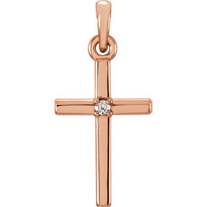 14K Rose 19.2x9 mm .01 CTW Diamond Cross Pendant - Siddiqui Jewelers