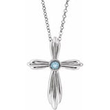 Sterling Silver Aquamarine Cross 16-18" Necklace - Siddiqui Jewelers