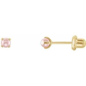 14K Yellow Imitation Pink Pearl Piercing Earrings - Siddiqui Jewelers