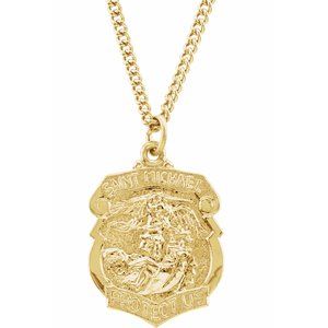24K Gold Plated 28.6x20.87 mm St. Michael 24" Necklace - Siddiqui Jewelers