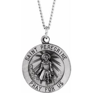 Sterling Silver 18 mm Round St. Peregrine 18" Necklace - Siddiqui Jewelers