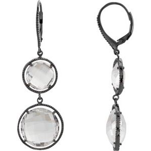 Black Rhodium-Plated Sterling Silver Clear Quartz Earrings - Siddiqui Jewelers