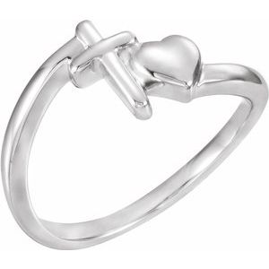 14K White Cross & Heart Chastity Ring - Siddiqui Jewelers