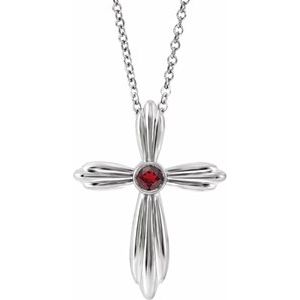 Sterling Silver Mozambique Garnet Cross 16-18"  Necklace - Siddiqui Jewelers