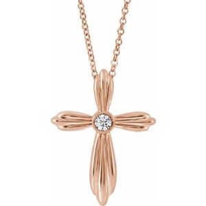 14K Rose Diamond Cross 16-18" Necklace - Siddiqui Jewelers