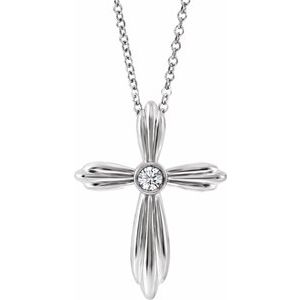 14K White .06 CTW Diamond Cross 16-18" Necklace - Siddiqui Jewelers