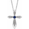 14K White Chatham® Lab-Created Blue Sapphire Cross 16-18" Necklace - Siddiqui Jewelers