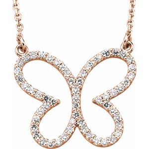 14K Rose 1/4 CTW Diamond Butterfly 16" Necklace - Siddiqui Jewelers