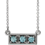 14K White Blue Zircon Three-Stone Granulated Bar 16-18" Necklace - Siddiqui Jewelers