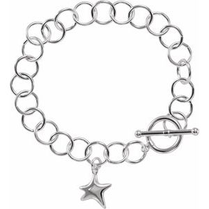 Sterling Silver 9.5 mm Charm 7 1/2" Bracelet with Star - Siddiqui Jewelers