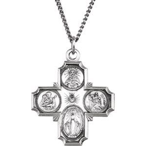 Sterling Silver 30x29 mm Four-Way Cross Medal 24" Necklace-Siddiqui Jewelers