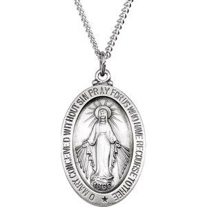 Sterling Silver 23x16 mm Oval Miraculous Medal 18" Necklace-Siddiqui Jewelers