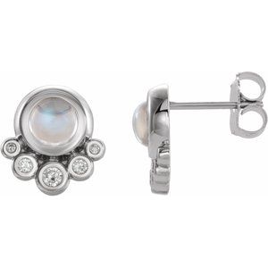 14K White Moonstone & 1/8 CTW Diamond Earrings - Siddiqui Jewelers