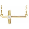 14K Yellow .06 CTW Diamond Sideways Cross 16-18" Necklace - Siddiqui Jewelers