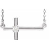 14K White .06 CTW Diamond Sideways Cross 16-18" Necklace - Siddiqui Jewelers