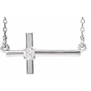 14K White .06 CTW Diamond Sideways Cross 16-18" Necklace - Siddiqui Jewelers