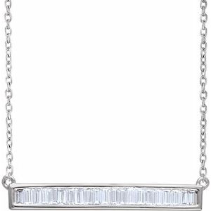 14K White 1/2 CTW Diamond Baguette Bar 16-18" Necklace - Siddiqui Jewelers