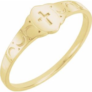 14K Yellow 5x3 mm Oval Youth Cross Signet Ring - Siddiqui Jewelers