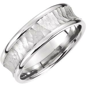 14K White 7.5 mm Concave Band with Hammer Finish Size 10 - Siddiqui Jewelers