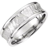 14K White 7.5 mm Concave Band with Hammer Finish Size 11 - Siddiqui Jewelers