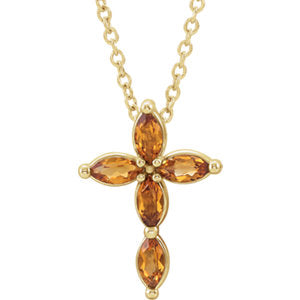 14K Yellow Citrine Cross Necklace - Siddiqui Jewelers