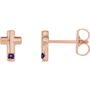 14K Rose Amethyst Cross Earrings - Siddiqui Jewelers
