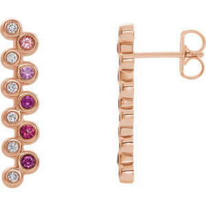 14K Rose Pink Multi-Gemstone & 1/10 CTW Diamond Bezel-Set Bar Earrings - Siddiqui Jewelers