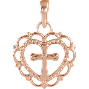 14K Rose Youth Heart with Cross Pendant - Siddiqui Jewelers