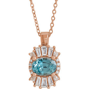 14K Rose Blue Zircon & 1/3 CTW Diamond 16-18" Necklace - Siddiqui Jewelers
