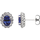 14K White Chatham® Created Blue Sapphire & 1/3 CTW Diamond Earrings - Siddiqui Jewelers