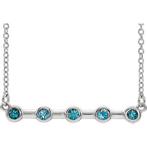 14K White Blue Zircon Bezel-Set 16" Bar Necklace - Siddiqui Jewelers