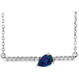 14K White Chatham® Lab-Created Blue Sapphire & 1/10 CTW Diamond Bar 18" Necklace - Siddiqui Jewelers