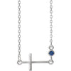 14K White Chatham® Created Blue Sapphire Sideways Accented Cross 16-18" Necklace - Siddiqui Jewelers