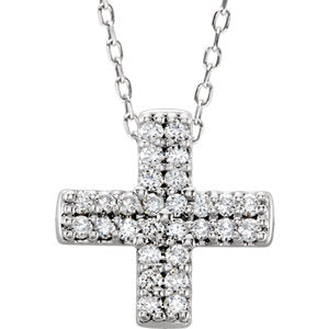 14K White .07 CTW Diamond Cross Necklace - Siddiqui Jewelers