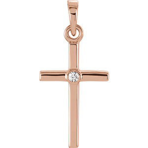 14K Rose .01 CTW Diamond Cross 19x8.95 mm Pendant - Siddiqui Jewelers