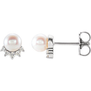 Sterling Silver Freshwater Cultured Pearl & .08 CTW Diamond Earrings - Siddiqui Jewelers