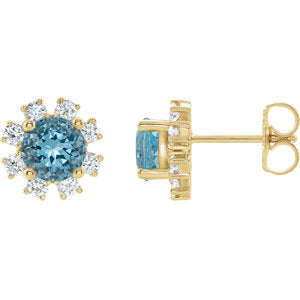 14K Yellow Blue Zircon & 1/2 CTW Diamond Earrings - Siddiqui Jewelers