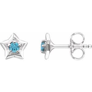 Sterling Silver 3 mm Round March Youth Star Birthstone Earrings - Siddiqui Jewelers